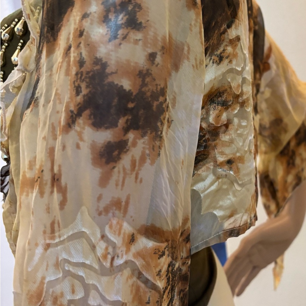 JohnPaulRichard Sheer tie, crop Blouse/Jacket with Earthy Tones, Chiffon,Bella - Picture 8 of 11